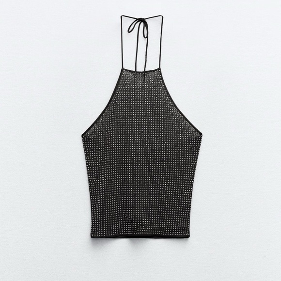 Zara Black Rhinstone tulle halter top - Picture 8 of 9